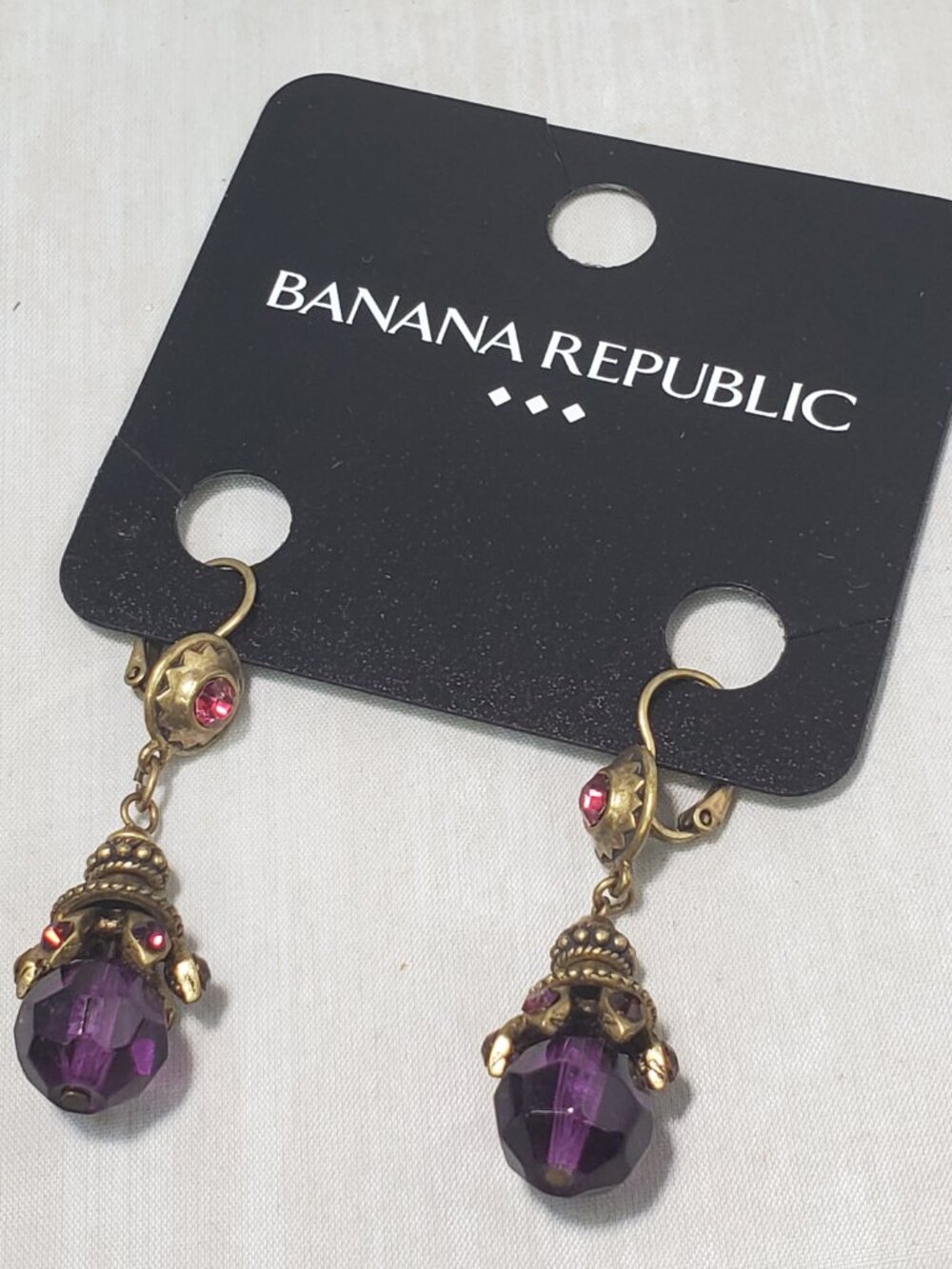 Banana Republic Vintage-Style Purple Crystal & Brass Dangle Earrings - Picture 4 of 8